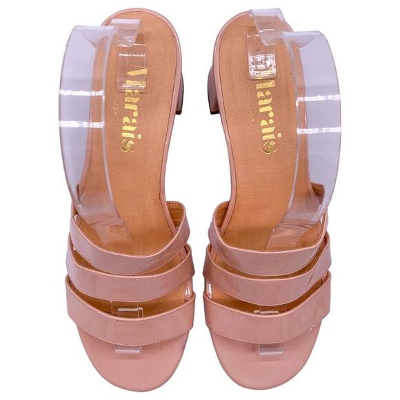 Marais USA Jane Mule Blush Pink Vegan Patent Slide Block Heel Sandals Size 7.5 - Picture 2 of 13